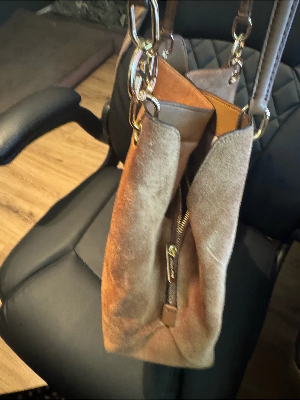 Michael Kors Christina Large Suede Shoulder Bag in Luggage Color (warm brown)